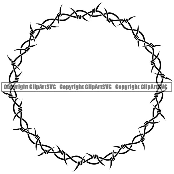 Barbed Barb Wire Double Circle Border Outline Background Design Element Barrier Guard Military Protect Protection Art Metal Fence Security Wire Iron Prison Protection Steel Danger Boundary Line Design Logo Clipart SVG