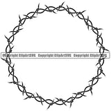 Barbed Barb Wire Double Circle Border Outline Background Design Element Barrier Guard Military Protect Protection Art Metal Fence Security Wire Iron Prison Protection Steel Danger Boundary Line Design Logo Clipart SVG