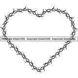 Barbed Barb Wire Double Heart Border Outline Background Design Element Metal Fence Security Wire Iron Prison Protection Steel Danger Boundary Line Barrier Guard Military Protect Protection Art Design Logo Clipart SVG