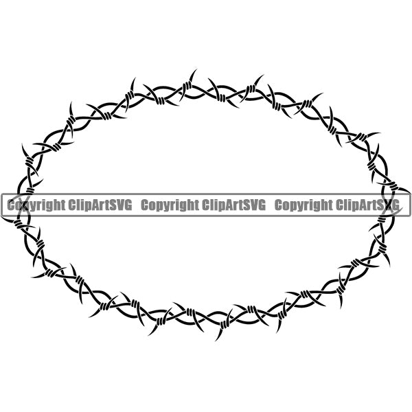 Barbed Barb Wire Double Oval Border Outline Background Design Element Metal Security Wire Iron Prison Protection Steel Danger Boundary Line Barrier Guard Military Protect Protection Art Design Logo Clipart SVG