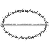 Barbed Barb Wire Double Oval Border Outline Background Design Element Metal Security Wire Iron Prison Protection Steel Danger Boundary Line Barrier Guard Military Protect Protection Art Design Logo Clipart SVG