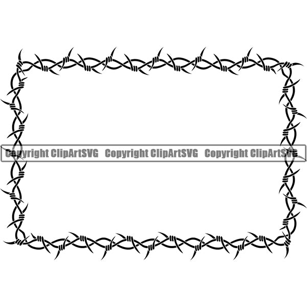 Barbed Barb Wire Double Rectangle Border Outline Background Design Element Fence Security Iron Prison Protection Steel Danger Boundary Line Barrier Guard Military Protect Protection Art Design Logo Clipart SVG