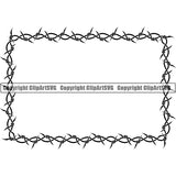 Barbed Barb Wire Double Rectangle Border Outline Background Design Element Fence Security Iron Prison Protection Steel Danger Boundary Line Barrier Guard Military Protect Protection Art Design Logo Clipart SVG