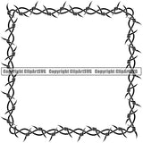 Barbed Barb Wire Double Square Border Outline Background Design Element Fence Security Wire Iron Prison Protection Steel Danger Boundary Line Barrier Guard Military Protect Art Design Logo Clipart SVG