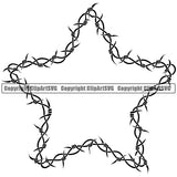 Barbed Barb Wire Border Outline Background Double Star Design Element Metal Fence Security Wire Iron Prison Protection Steel Danger Boundary Line Barrier Guard Military Protect Protection Art Design Logo Clipart SVG