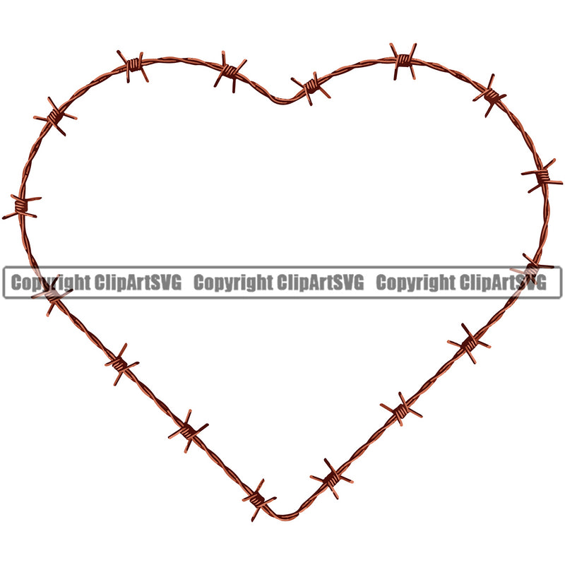Barbed Barb Wire Gold Real Heart Border Outline Background Design Element Metal Fence Security Wire Iron Prison Protection Steel Danger Boundary Line Barrier Guard Military Protect Protection Art Design Logo Clipart SVG
