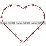 Barbed Barb Wire Gold Real Heart Border Outline Background Design Element Metal Fence Security Wire Iron Prison Protection Steel Danger Boundary Line Barrier Guard Military Protect Protection Art Design Logo Clipart SVG