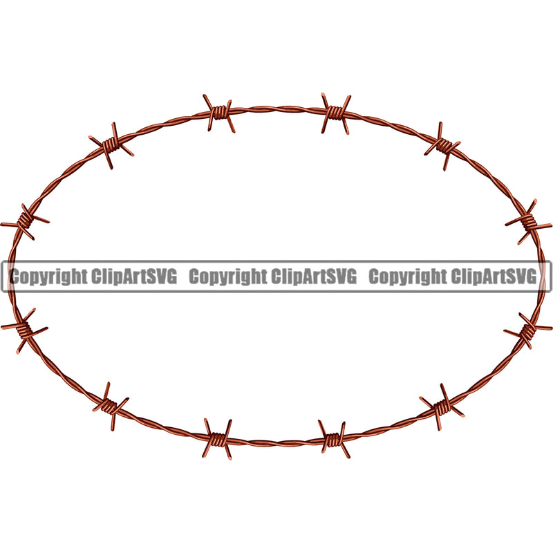 Barbed Barb Wire Gold Real Oval Border Outline Background Design Element Metal Fence Security Wire Iron Prison Protection Steel Danger Boundary Line Barrier Guard Military Protect Protection Art Design Logo Clipart SVG