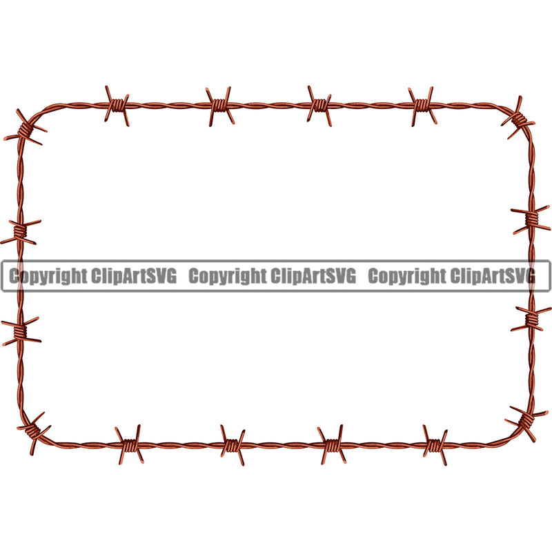 Barbed Barb Wire Gold Real Rectangle Border Outline Background Design Element Steel Danger Boundary Line Barrier Guard Military Protect Protection Art Metal Fence Security Wire Iron Prison Protection Design Logo Clipart SVG