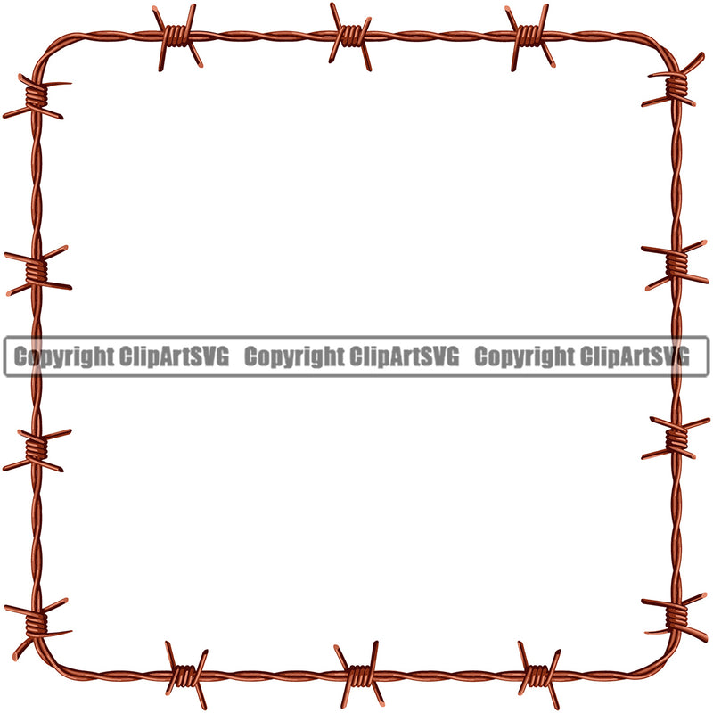 Barbed Barb Wire Border Outline Background Gold Real Square Design Element Metal Fence Security Wire Iron Prison Protection Steel Danger Boundary Line Barrier Guard Military Protect Protection Art Design Logo Clipart SVG