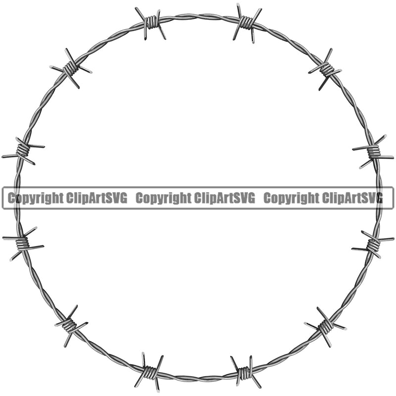 Barbed Barb Wire Real Circle Border Outline Design Element Metal Fence Security Wire Iron Prison Background Protection Steel Danger Boundary Line Barrier Guard Military Protect Protection Art Design Logo Clipart SVG