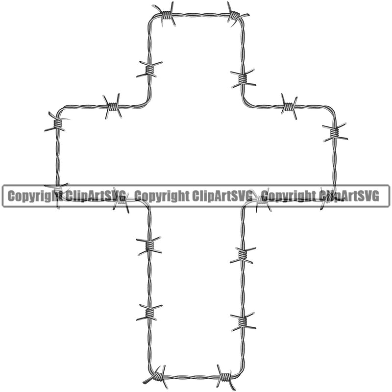 Barbed Barb Wire Real Cross Background Design Element Metal Border Fence Security Wire Iron Outline Prison Protection Steel Danger Boundary Line Barrier Guard Military Protect Protection Art Design Logo Clipart SVG