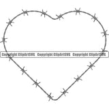 Barbed Barb Wire Real Heart Border Outline Background Design Element Metal Fence Security Wire Iron Prison Protection Steel Danger Boundary Line Barrier Guard Military Protect Protection Art Design Logo Clipart SVG