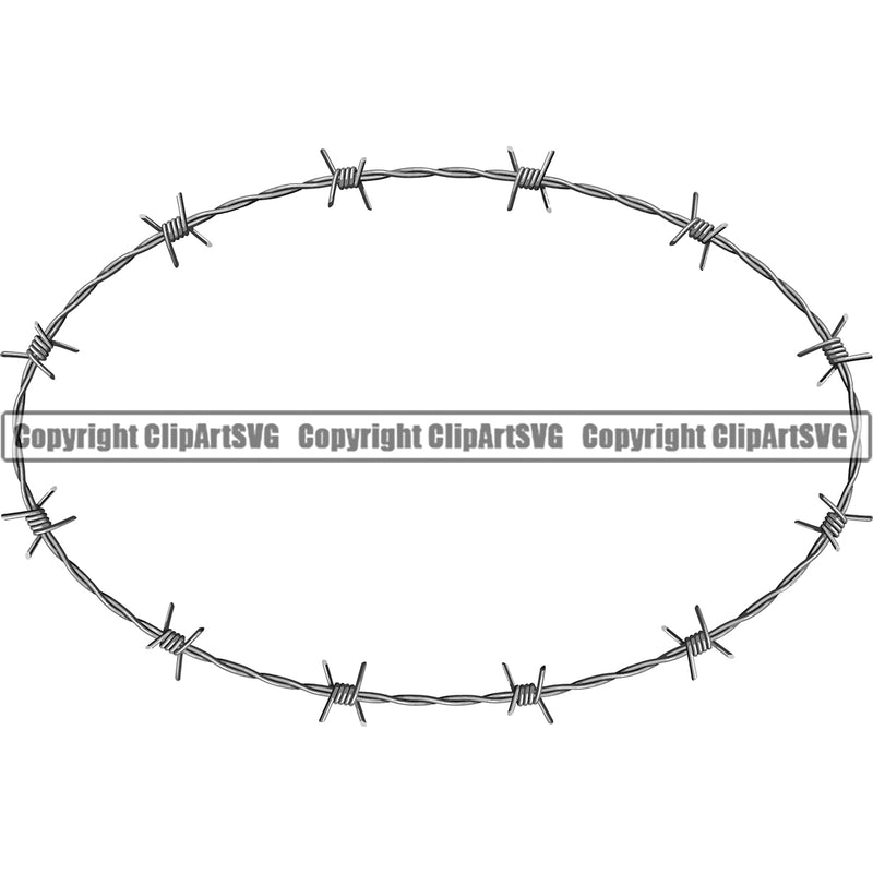Barbed Barb Wire Real Oval Border Design Element Metal Fence Security Wire Iron Prison Protection Steel Danger Boundary Line Barrier Guard Oval Military Protect Protection Art Design Logo Clipart SVG