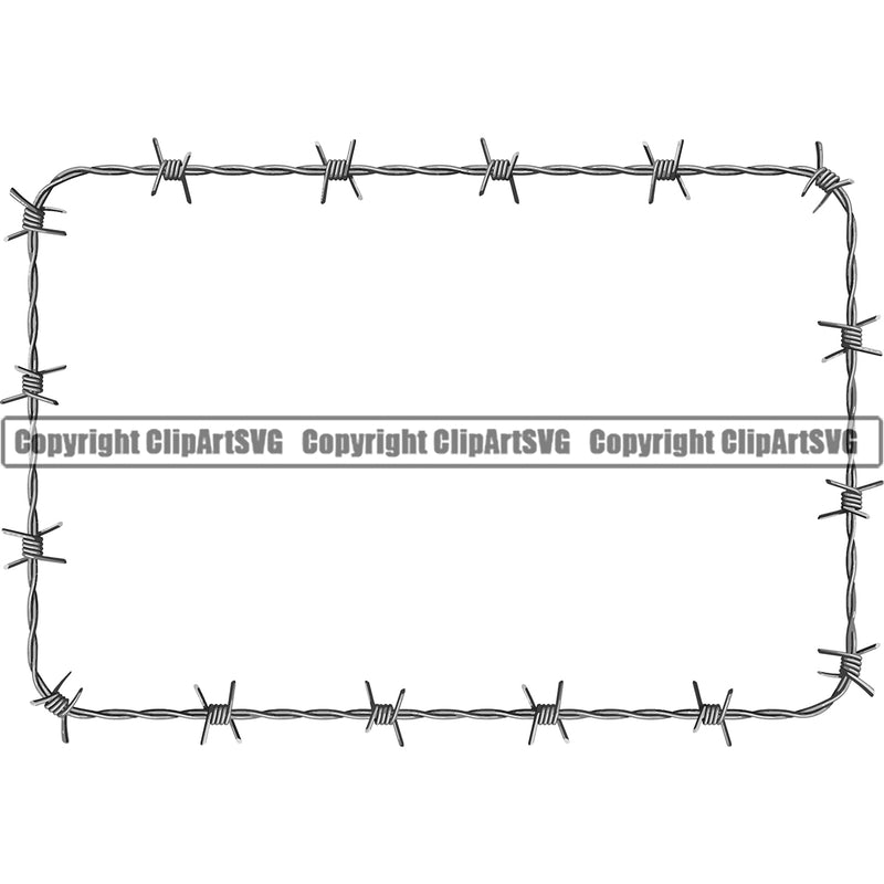 Barbed Barb Wire Real Rectangle Border Outline Background Design Element Protection Steel Danger Boundary Line Barrier Guard Military Protect Metal Fence Security Wire Iron Prison Protection Art Design Logo Clipart SVG