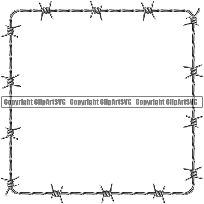 Barbed Barb Wire Real Square Design Element Border Outline Background Metal Fence Security Wire Iron Prison Protection Steel Danger Boundary Line Barrier Guard Military Protect Protection Art Design Logo Clipart SVG
