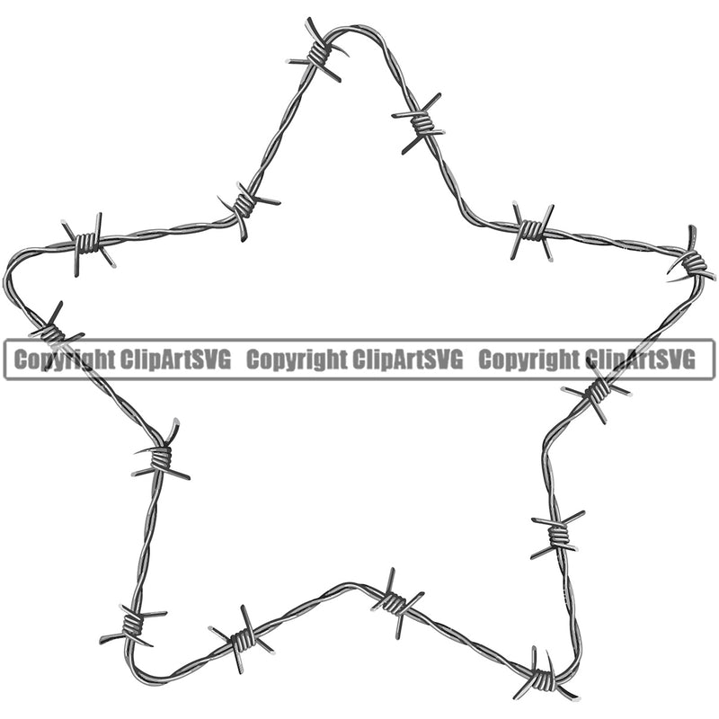 Barbed Barb Wire Real Star Border Outline Background Design Element Metal Fence Security Boundary Line Barrier Guard Military Protect Protection Art Wire Iron Prison Protection Steel Danger Logo Clipart SVG
