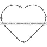 Barbed Barb Wire Silver Heart Border Outline Background Design Element Metal Fence Security Wire Iron Prison Protection Steel Danger Boundary Line Barrier Guard Military Protect Protection Art Design Logo Clipart SVG