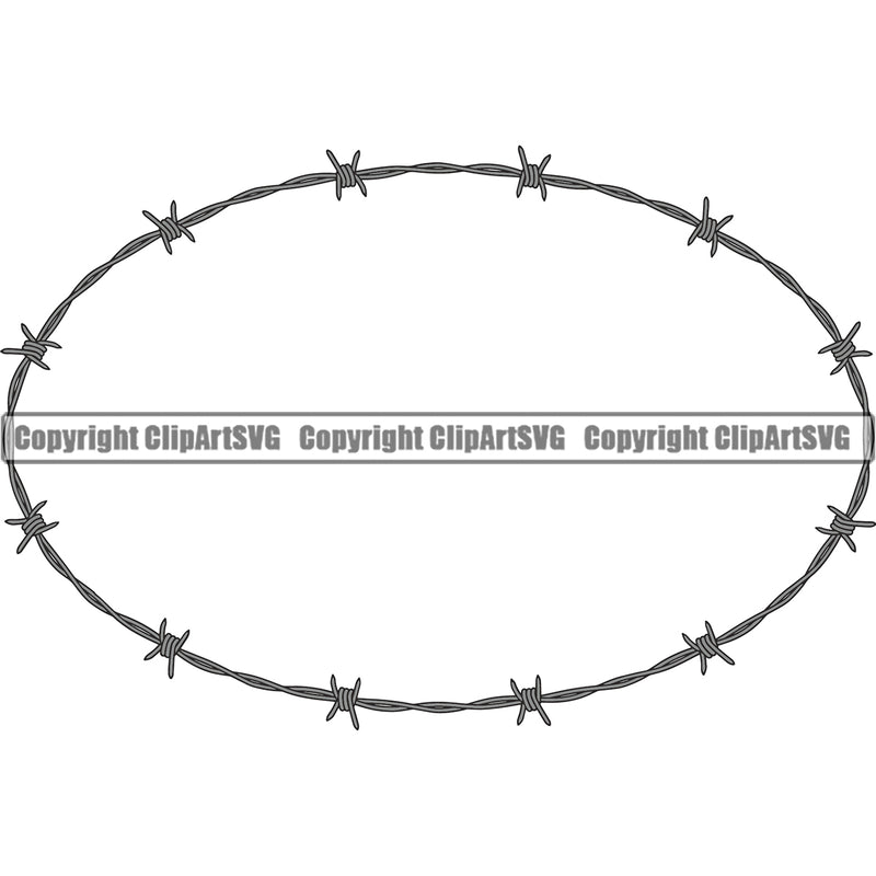 Barbed Barb Wire Silver Oval Element Metal Fence Security Wire Iron Prison Protection Steel Danger Boundary Border Design Line Barrier Guard Military Protect Protection Art Design Logo Clipart SVG