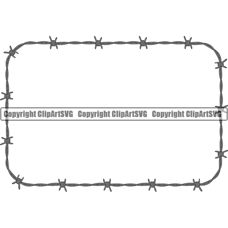 Barbed Barb Wire Silver Rectangle Border Outline Background Design Element Metal Fence Security Wire Iron Prison Protection Steel Danger Boundary Line Barrier Guard Military Protect Protection Art Design Logo Clipart SVG