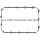 Barbed Barb Wire Silver Rectangle Border Outline Background Design Element Metal Fence Security Wire Iron Prison Protection Steel Danger Boundary Line Barrier Guard Military Protect Protection Art Design Logo Clipart SVG