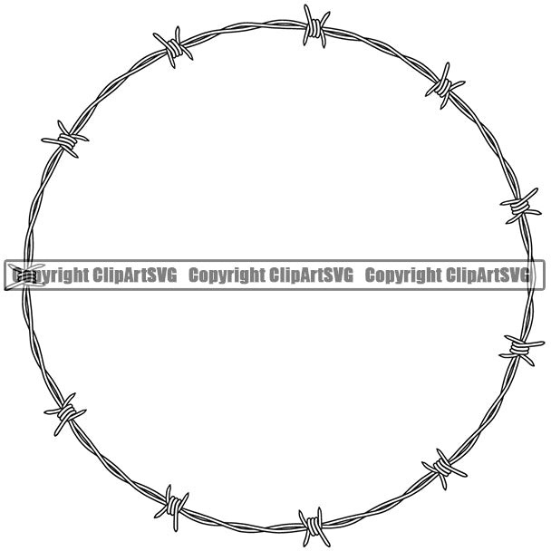 Barbed Barb Wire White Circle Border Outline Background Design Element Metal Fence Security Wire Iron Prison Protection Steel Danger Boundary Line Barrier Guard Military Protect Protection Art Design Logo Clipart SVG
