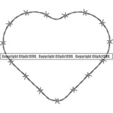 Barbed Barb Wire White Heart Design Element Metal Fence Security Wire Iron Border Outline Background Prison Protection Steel Danger Boundary Line Barrier Guard Military Protect Protection Art Design Logo Clipart SVG