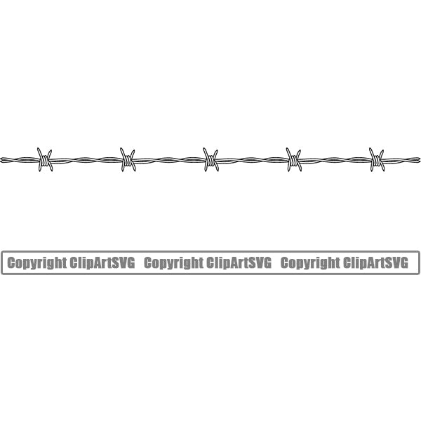 Barbed Barb Wire White Line Straight Border Outline Background Design Element Metal Fence Security Wire Iron Prison Protection Steel Danger Boundary Barrier Guard Military Protect Protection Art Logo Clipart SVG