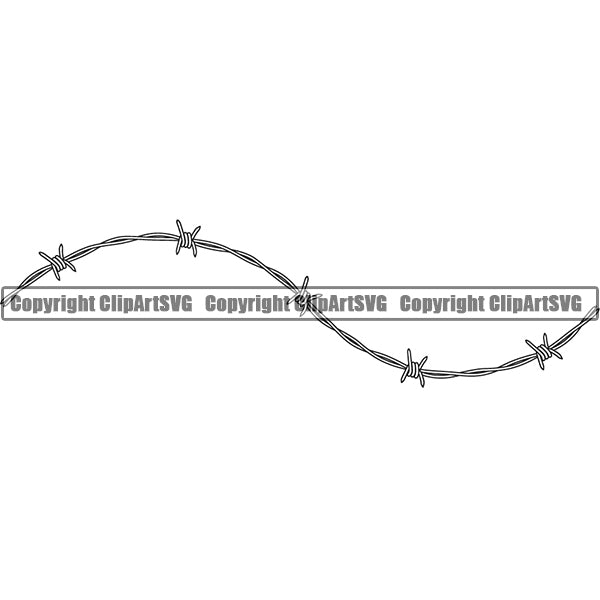 Barbed Barb Wire Border Outline Background White Line Wavy Design Element Metal Fence Security Wire Iron Prison Protection Steel Danger Boundary Line Barrier Guard Military Protect Protection Art Design Logo Clipart SVG