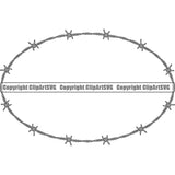 Barbed Barb Wire White Oval Border Outline Background Design Element Metal Fence Security Wire Iron Prison Protection Steel Danger Boundary Line Barrier Guard Military Protect Protection Art Design Logo Clipart SVG