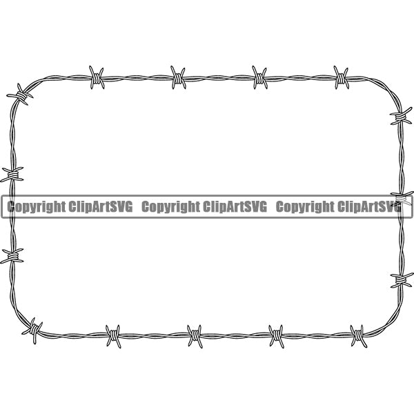 Barbed Barb Wire White Rectangle Border Outline Background Design Element Metal Fence Security Wire Iron Prison Protection Steel Danger Boundary Line Barrier Guard Military Protect Protection Art Design Logo Clipart SVG