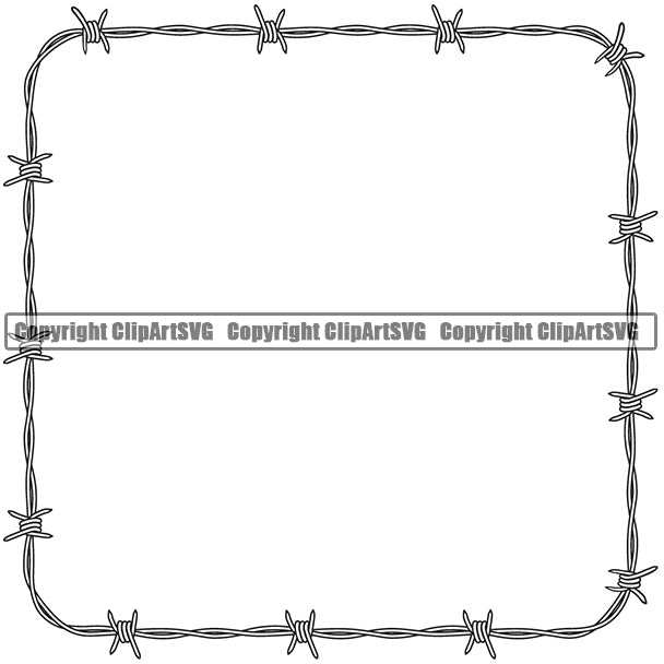 Barbed Barb Wire White Square Border Outline Background Design Element Metal Fence Security Wire Iron Prison Protection Steel Danger Boundary Line Barrier Guard Military Protect Protection Art Design Logo Clipart SVG