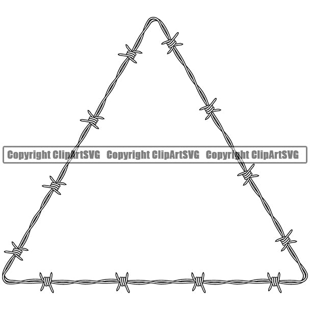 Barbed Barb Wire White Color Triangle Border Outline Background Design Element Metal Fence Security Wire Iron Prison Protection Steel Danger Boundary Line Barrier Guard Military Protect Protection Art Design Logo Clipart SVG