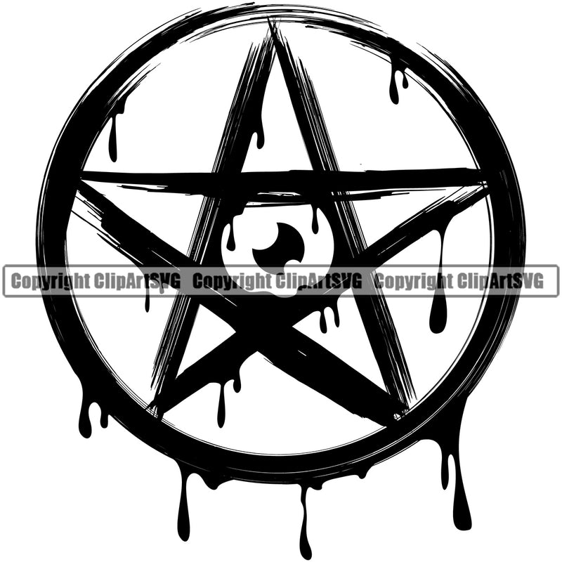 Blood Black Anarcy Star Design Element Spilling Drip Dripping Melt Melting Drop Dropping Scary Wet Liquid Splash Splashing Vector Clipart SVG