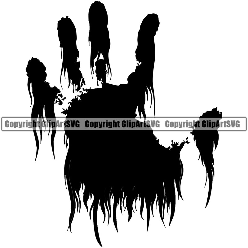 Blood Handprint Black Color Design Element Splatter Spill Spilling Black Silhouette Drip Dripping Melt Melting Horror Scary Wet Liquid Splash Vector Clipart SVG