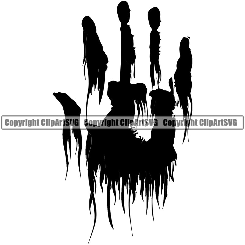 Black Color Blood Handprint Design Element Black Silhouette Splatter Spill Spilling Drip Dripping Melt Melting Bloody Horror Scary Wet Liquid Splash Clipart SVG