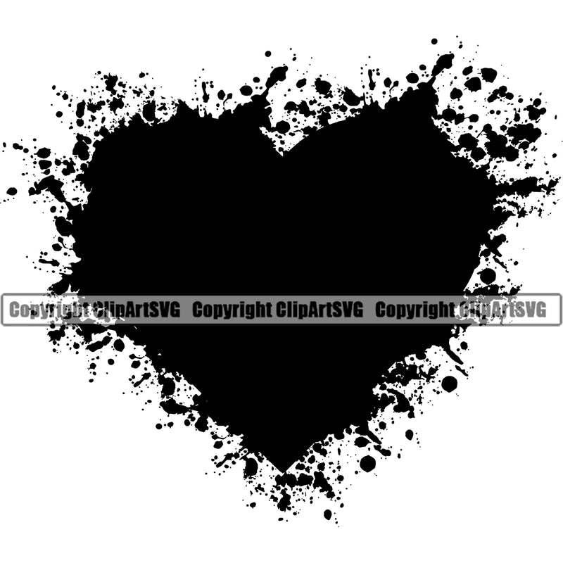 Black Blood Heart Splatter Design Element Color Black Silhouette Splatter Spill Spilling Splash Splashing Vector Clipart SVG