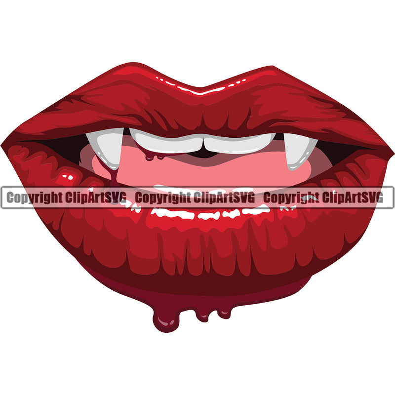 Lips Blood Bloody Horror Red Color Design Element Spill Spilling Drip Dripping Melt Melting Drop Dropping Horror Scary Wet Clipart SVG