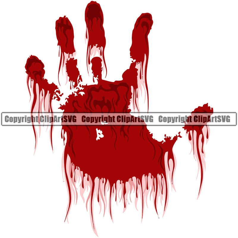 Blood Handprint Red Color Design Element Spilling Drip Dripping Melt Melting Drop Dropping Vector Horror Scary Wet Liquid Splash Splashing Clipart SVG