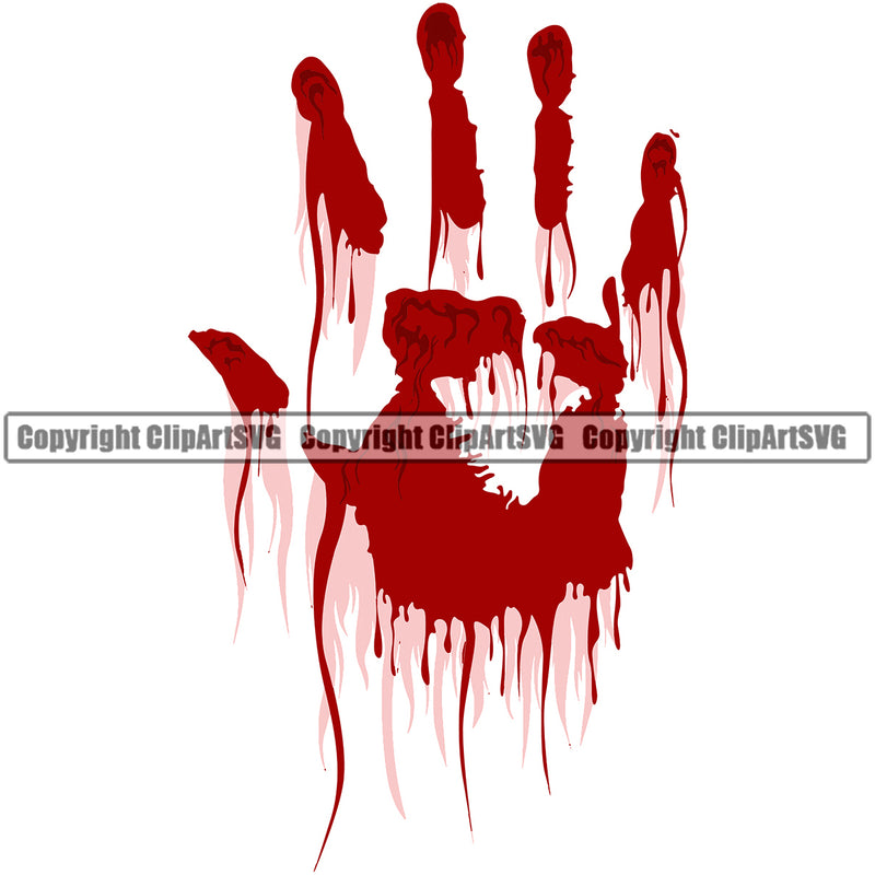 Blood Handprint Design Color Red Spill Spilling Drip Dripping Melt Melting Drop Dropping Vector Scary Wet Liquid Splash Splashing Clipart SVG