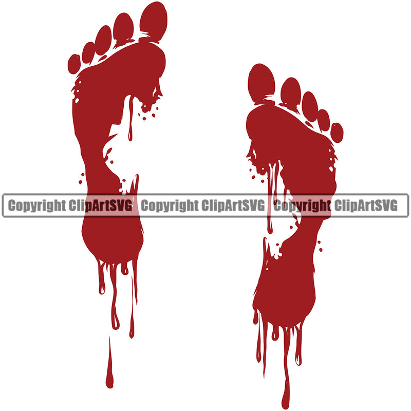 Blood Foot Step Design Element Spilling Drip Dripping Melt Melting Drop Dropping Liquid Splash Splashing Vector Clipart SVG