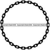 Metal Chain Round Circle Design Element Black Color Iron Connection Links Jewelry Connect Steel Safety Protection Security Strength Strong Textile Industry Concept Background Border Outline Sign Line Art Business Company Logo Clipart SVG