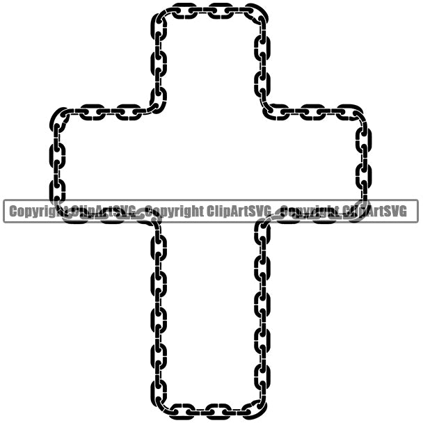 Metal Chain Link Cross Black Color Design Element Iron Connection Links Jewelry Connect Steel Safety Protection Security Strength Strong Textile Industry Concept Background Border Outline Sign Line Art Business Company Logo Clipart SVG