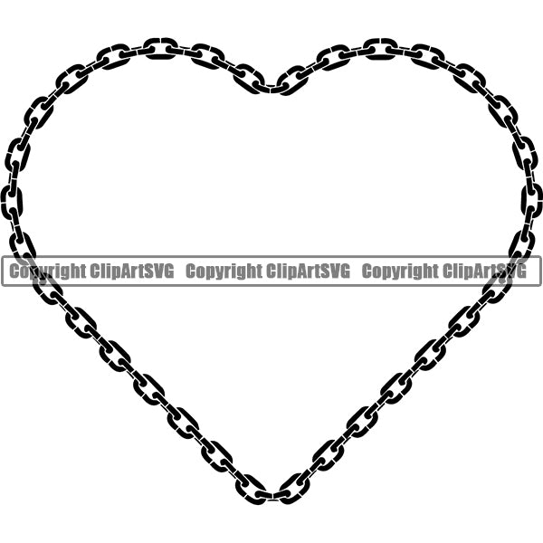 Metal Chain Link Heart Design Element Black Color Iron Connection Links Jewelry Connect Steel Safety Protection Security Strength Strong Textile Industry Concept Background Border Outline Sign Line Art Business Company Logo Clipart SVG