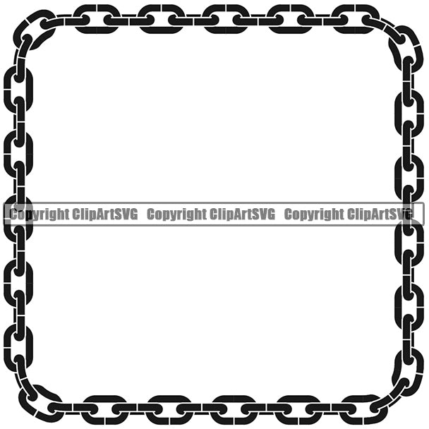 Metal Chain Link Square Design Element Black Color Iron Connection Links Jewelry Connect Steel Safety Protection Security Strength Strong Textile Industry Concept Background Border Outline Sign Line Art Business Company Logo Clipart SVG