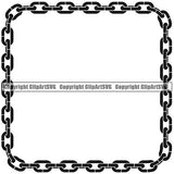 Metal Chain Link Square Design Element Black Color Iron Connection Links Jewelry Connect Steel Safety Protection Security Strength Strong Textile Industry Concept Background Border Outline Sign Line Art Business Company Logo Clipart SVG