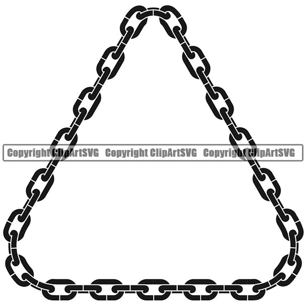 Metal Chain Link Triangle Design Element Black Color Iron Connection Protection Security Strength Strong Textile Industry Concept Background Border Outline Sign Line Art Business Company Links Jewelry Connect Steel Safety Logo Clipart SVG