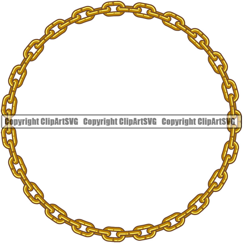Metal Chain Link Round Circle Design Element Gold Color Iron Connection Links Jewelry Connect Steel Safety Protection Security Strength Strong Textile Industry Concept Background Border Outline Sign Line Art Business Company Logo Clipart SVG