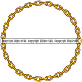 Metal Chain Link Round Circle Design Element Gold Color Iron Connection Links Jewelry Connect Steel Safety Protection Security Strength Strong Textile Industry Concept Background Border Outline Sign Line Art Business Company Logo Clipart SVG