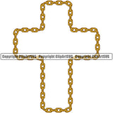 Metal Chain Link Cross Design Element Gold Color Iron Connection Links Jewelry Connect Steel Safety Protection Security Strength Strong Textile Industry Concept Background Border Outline Sign Line Art Business Company Logo Clipart SVG